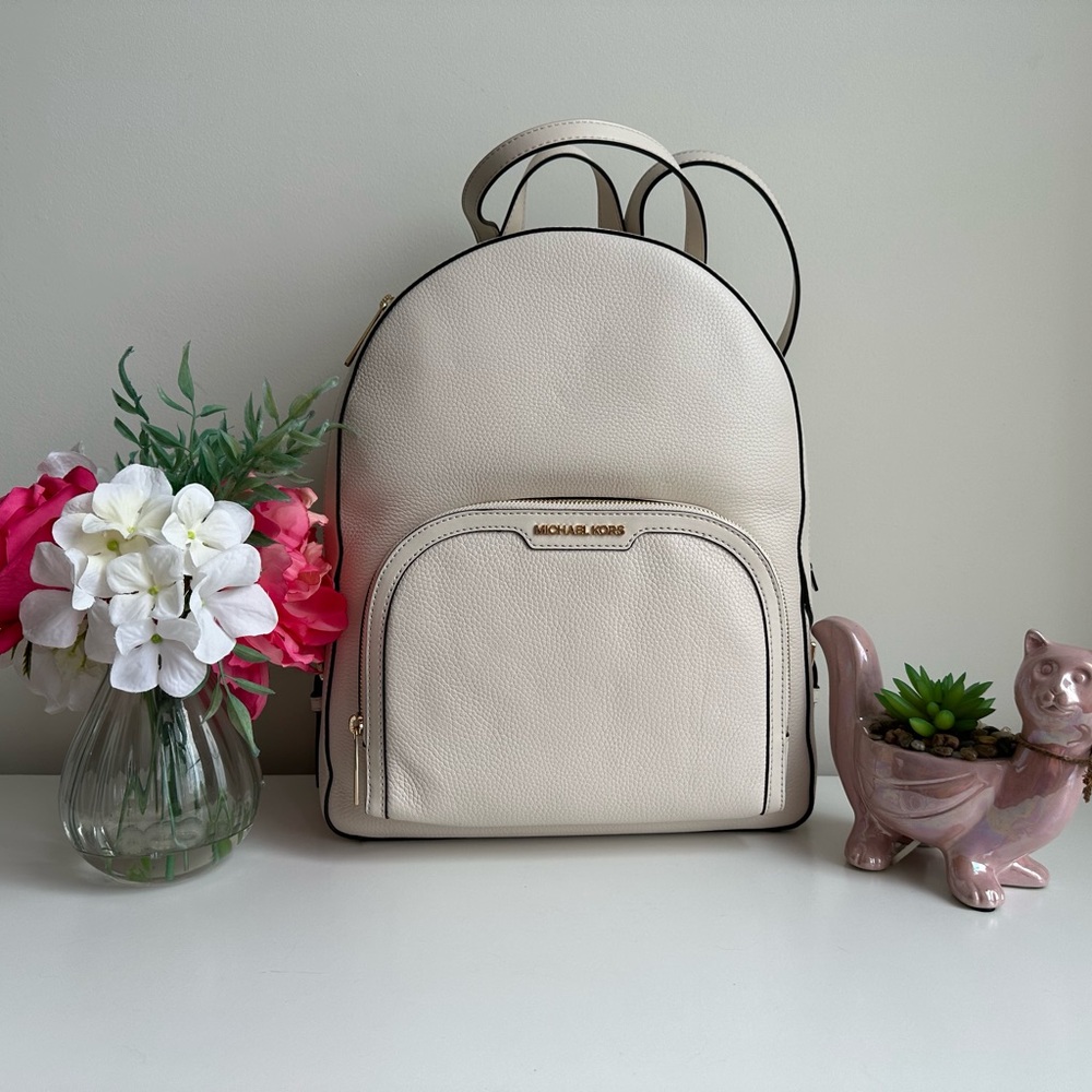 Michael Kors Large Double Comparment Zip Leather Backpack Light Cream